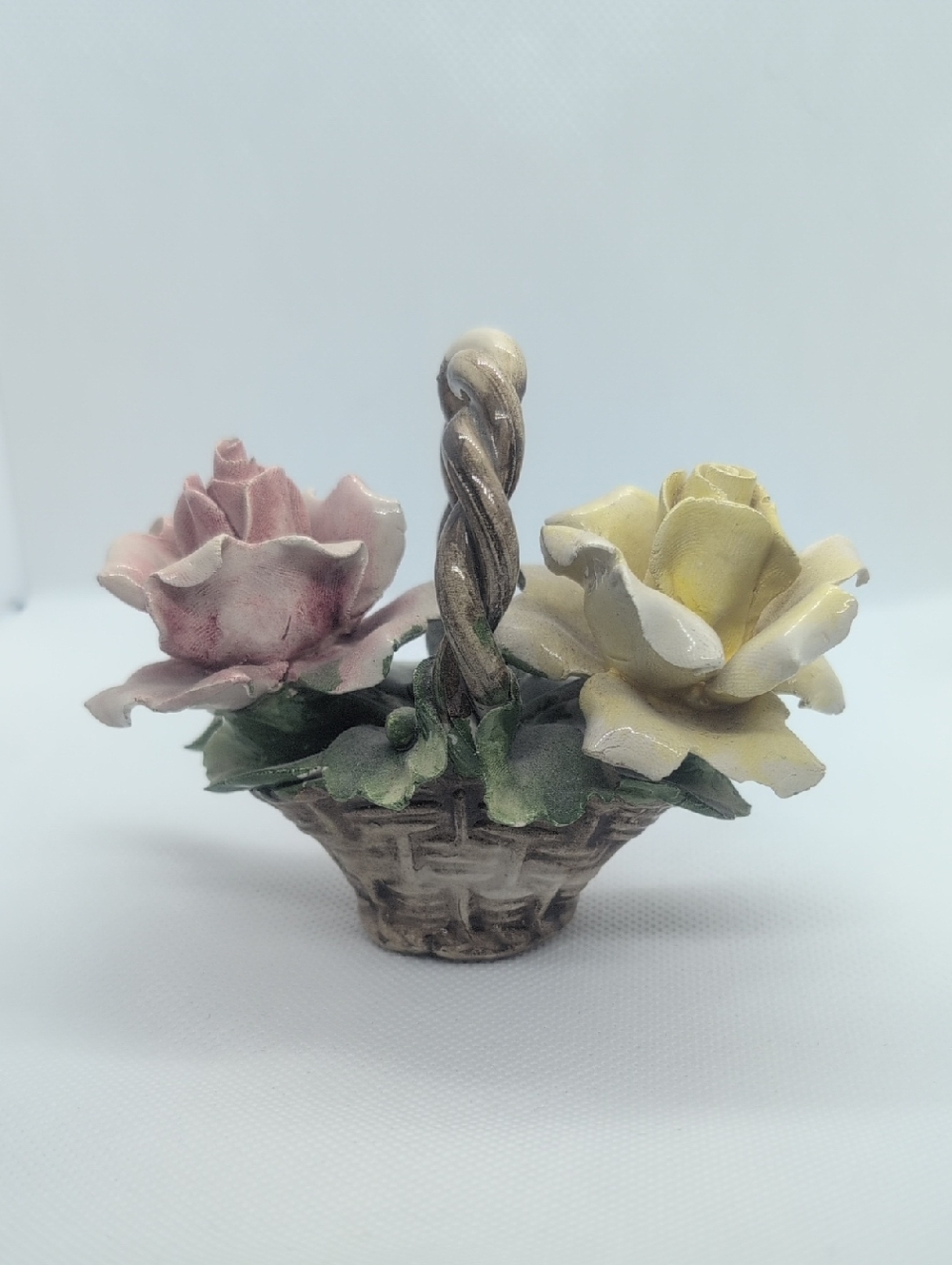 Vtg Miniature Nouva Capodimonte Porcelain Floral Basket Figurine